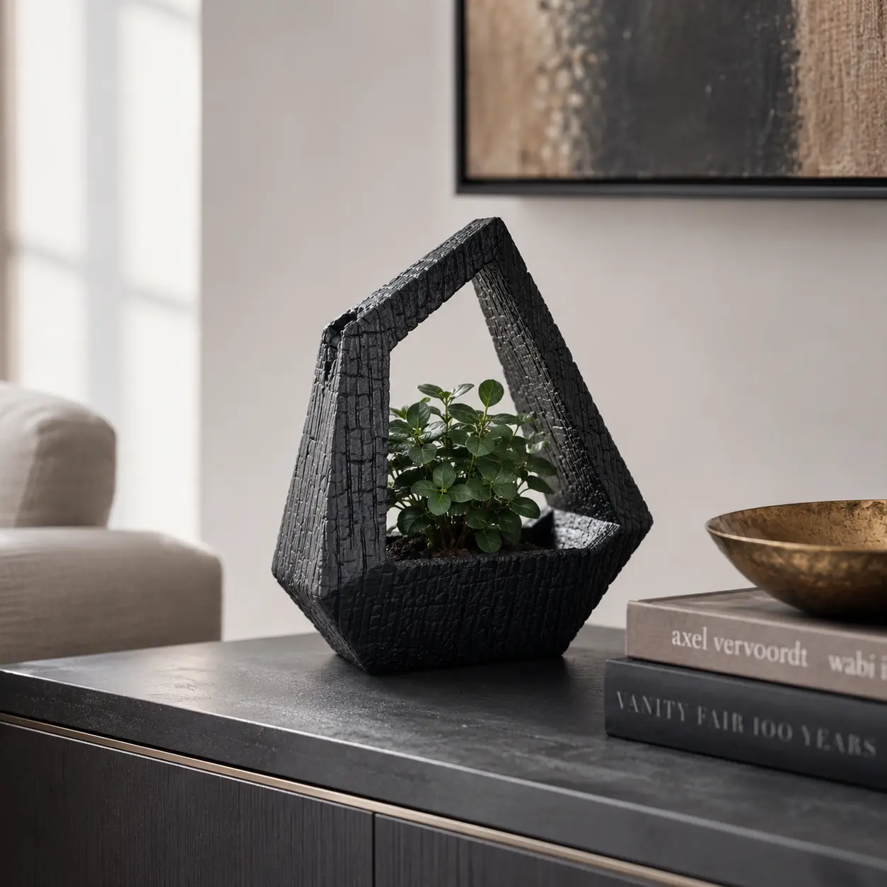 Geometric Self-Watering Planter, 3D Printed Wick Pot, Modern Desk Home Decor