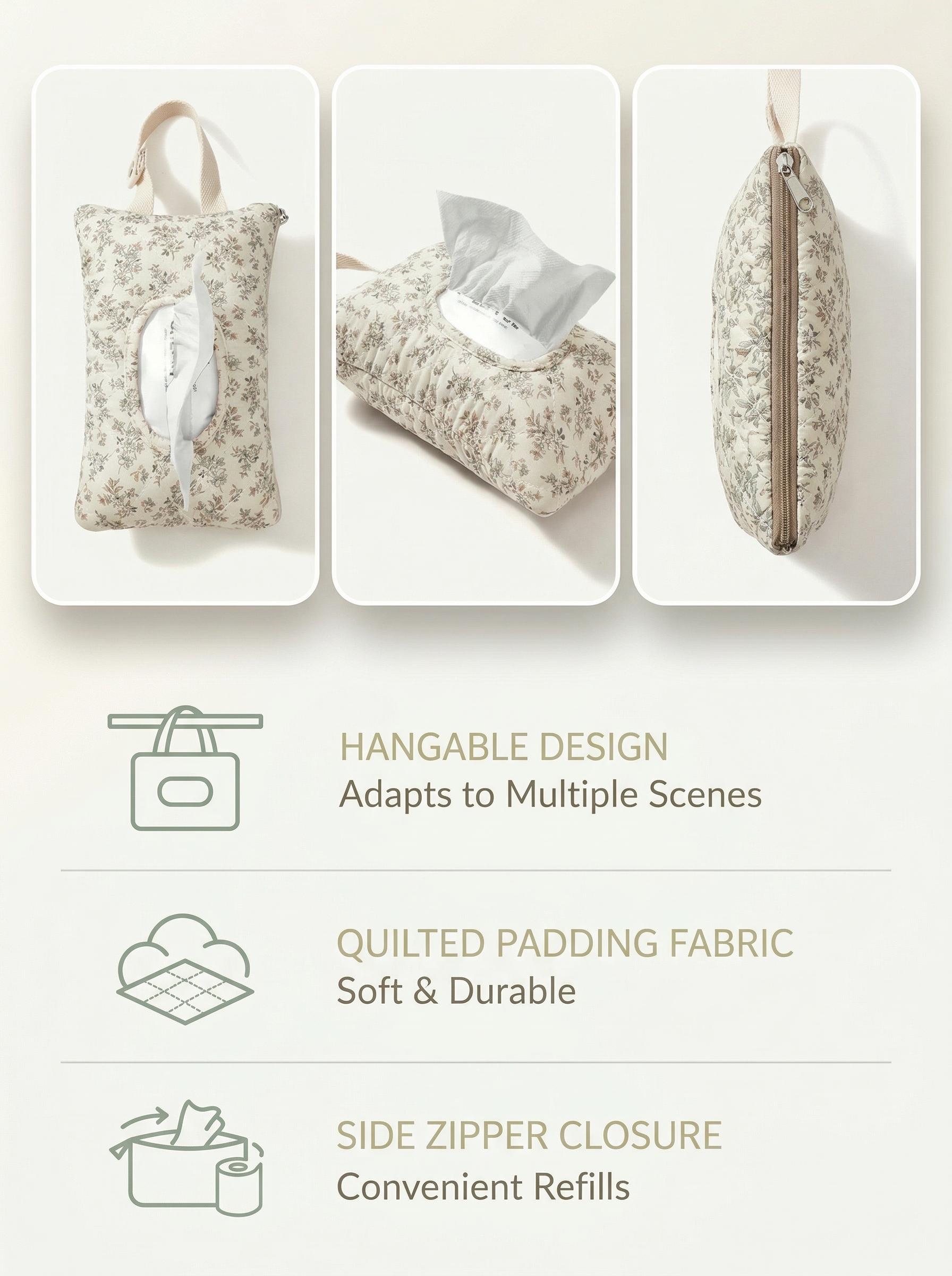 Hanging Floral Wet Wipes Dispenser Portable Baby Stroller Tissue & Diaper Bag Travel Friendly Easy Grab Convenient Mommy On-the-Go Organizer