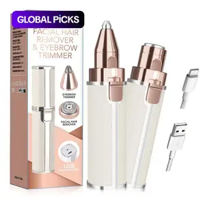 Electric Eyebrow Trimmer Set, 1 Set Portable 2-in-1 Facial Hair Remover with LED Light for Lip and Body Hair Care #GLOBAL PICKS