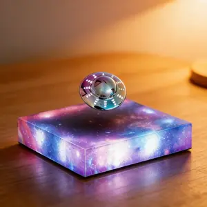 Magnetic Levitation UFO Ornament with LED Lighting, Galaxy Base, Floating Desktop Accent for Modern Home, Room Decor, Men's Room Decor