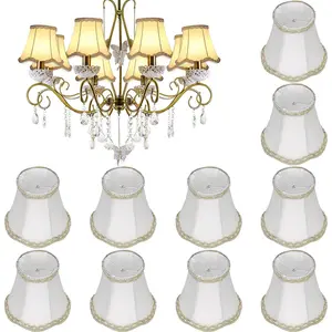 10 count Shades for Chandeliers European Small Lamp Shade Chandelier Clip on Fabric Drum Lamp Mini Rustic Light Cover for Table Candle Wall Light Replacement, 3.1 x 5.5 x 4.7 Inch(Beige)