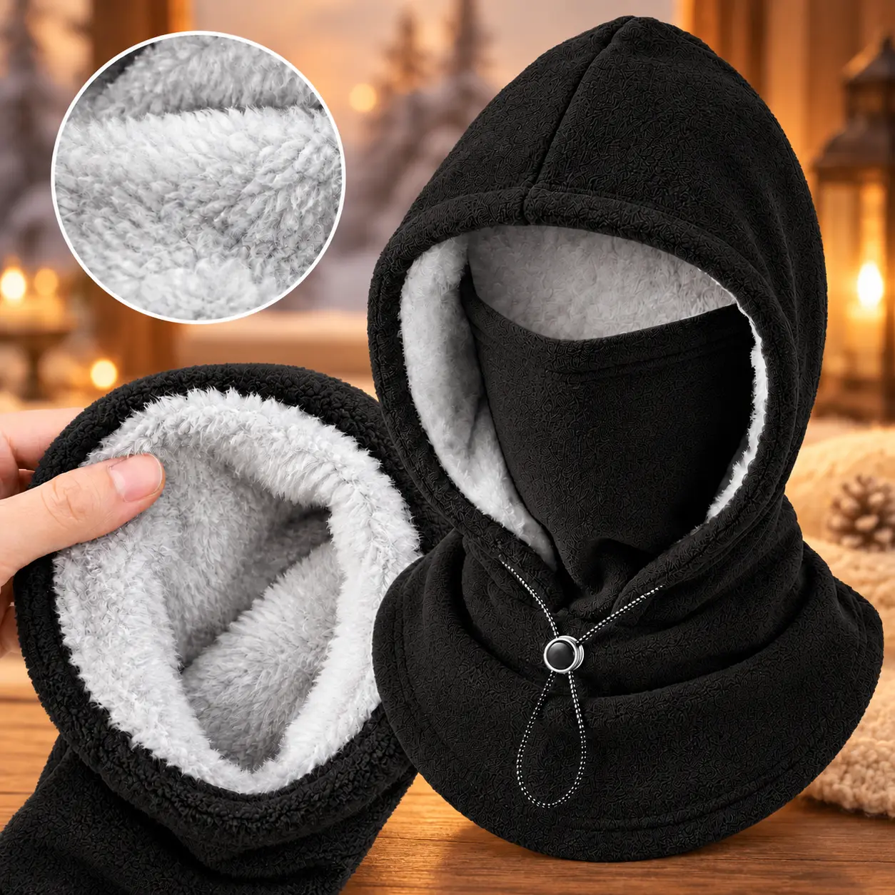 One-piece flannel warm mask hat, outdoor cycling windproof and cold autumn and winter style, warm hat with neck mask