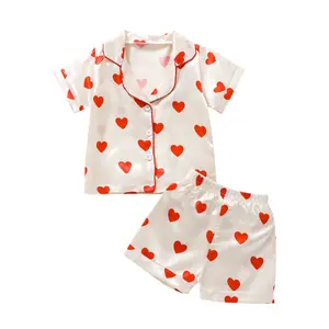 Valentine's Day Toddler Baby Kids Satin Summer Pajamas Set Short Sleeve Pajamas Top Pants 2Pcs Loungwear Sleepwear Pjs