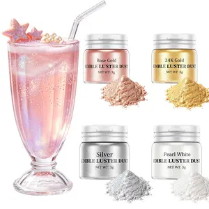 4 Food Grade Glitter Luster Dust 3g Bottle Shimmer Cake Dust Metallic Coloring Powder for Bake, Cake,Treats Decor Fondant& Mother's Day Christmas Birthday Parties ChocolateCoveredTreats,Candy, Drinks, Cookie Decor