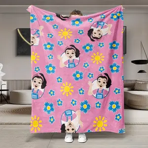 Cute Cartoon Girl Flannel Throw Blankets, Soft Lightweight Warm, Perfect for Bed Sofa Office Camping Travel, Multifunctional Gift
