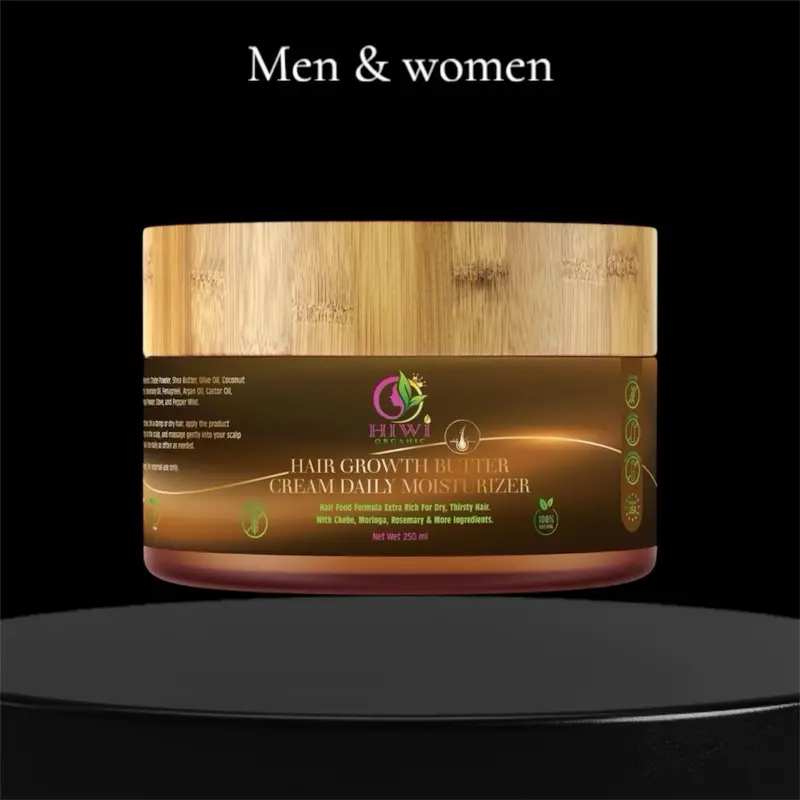 HIWI Organic Hair Growth Butter Cream Daily Moisturizer 250g - Enriched with Vitamins A C E & K Vegan Formula for Healthy Hair Growth & Scalp Care