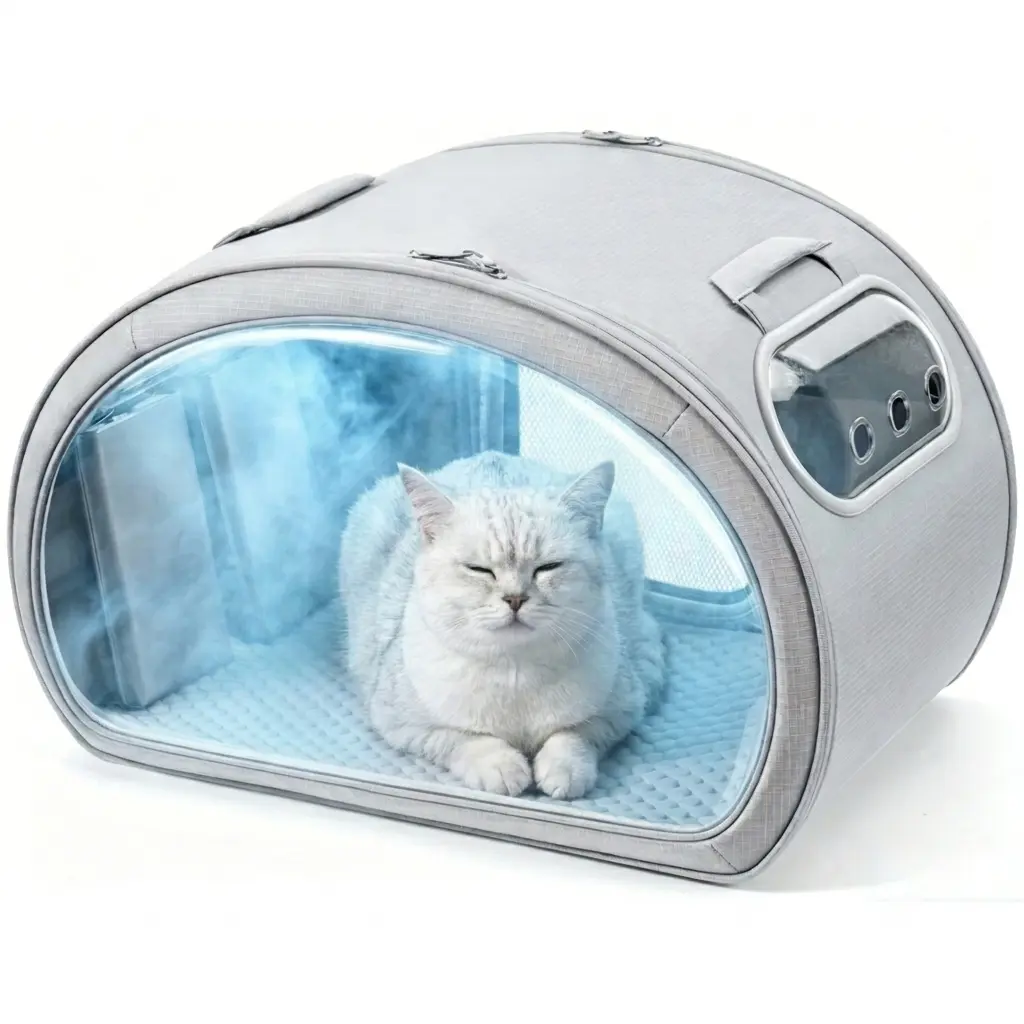 Pecute Pet Cooling House - Cool Room Stuff, Portable Bubble View Pod, Detachable Cooling Blanket, Full-View Window, Insulated Wall, Fiberglass Rods, No-Assembly Design, Fold-Flat for Small Dogs/Cats (Indoor, Travel Use)