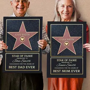 2D Flat, 2D Flat Framed Personalized Canvas Wall Art- Star Of Fame Personalized Canvas, Unique Gift for Mom Dad Family, Family Memories Exclusive Wall Decor Art- Suitable for Living Room Bedroom Decoration, Exquisite Gift, Halloween, Christmas Gift father