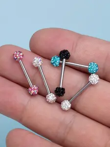 2pcs Artificial Crystal Ball Tongue Piercing Barbell, Stainless Steel Tongue Rings for Women & Men, Punk Body Jewelry 14 Gauge, Wearable Jewelry