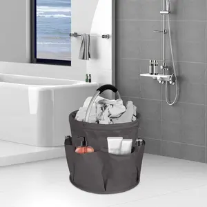 Cleaning Caddy with Handle 17L Foldable Storage Basket Portable Multi Cleaning Bucket Bag for Home Garden Organiser 600D Oxford Cloth Waterproof 6 Outer Pockets