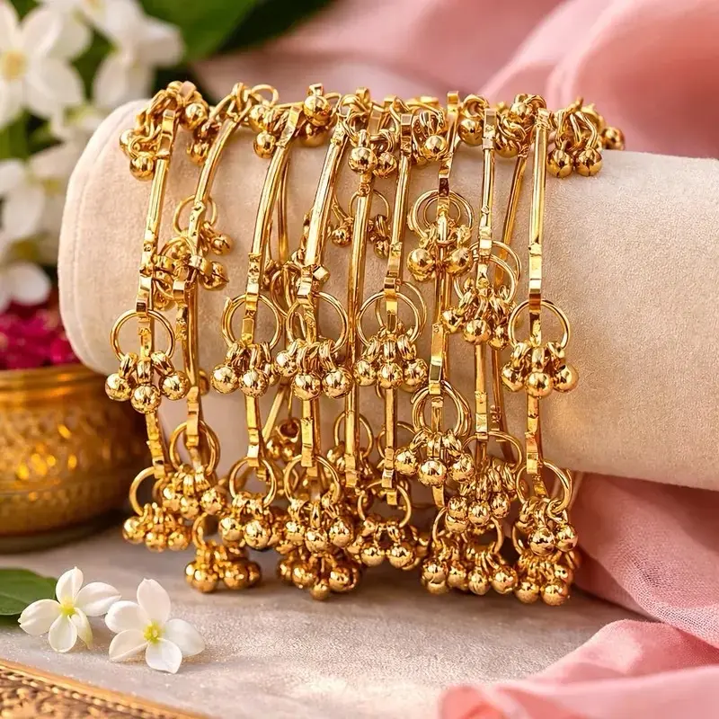 Jewelry By Alia 8-Piece Traditional Indian-Pakistani Kashmiri & Ghungroo Artificial Gemstone Jewelry Set - Earrings & Necklace Combo for Elegant Outfits