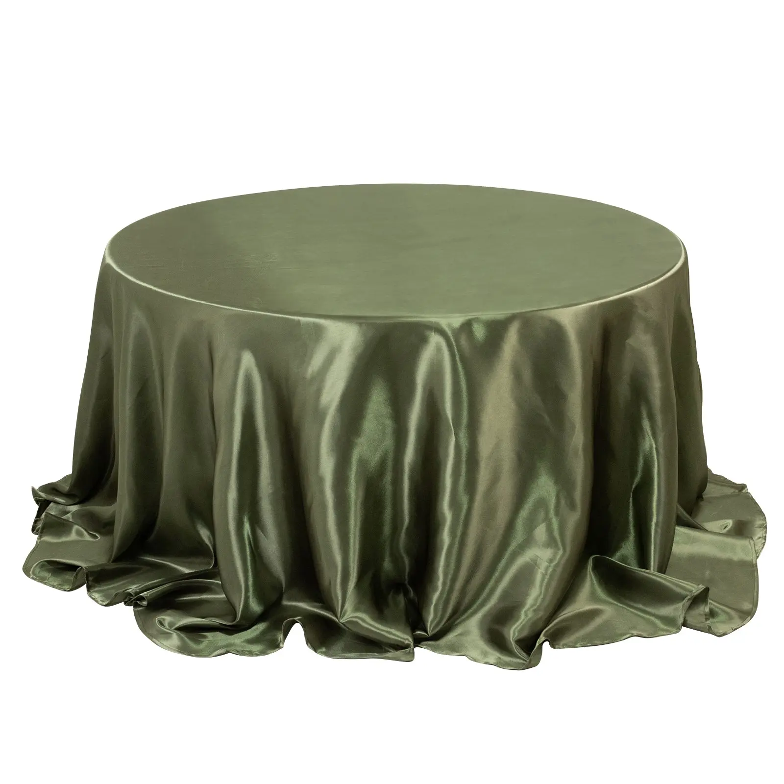 Solid Satin 132" Round Tablecloth, Dusty Sage Green Seamless Table Cover - Machine Washable for Hotels, Corporate Events, Outdoor Tables