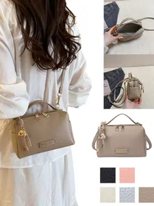 Mini PU Boston Crossbody Bag, 19x13x8 Cm, Ultra-Light Design, 5 Color Options, Bear Charm, Hardware, Fits Phone & Cosmetics