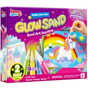 Klever Kits GlowSand Sand Art Kits for Kids, Glow in The Dark Sand Painting Set with 14 Colors, 6 Fantasy Templates & 4 DIY Sheets, Mess Free Arts and Crafts, Unicorn Gifts for Girls Ages 5+