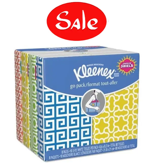 Kleenex 3-Ply Pocket Facial Tissues, 8-Pack Home Care Supplies, Napkin