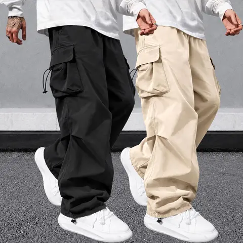 2-pack men's cargo pants, solid-color casual loose worktrousers, comfortable outdoor training pants, multi-color-ideal for casual daily wear, light outdoor activities, work,hiking and camping,wide,leg,fit Menswear Wide Leg