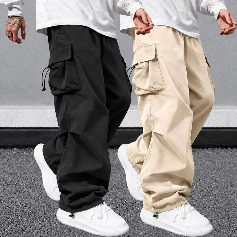 2-pack men's cargo pants, solid-color casual loose worktrousers, comfortable outdoor training pants, multi-color-ideal for casual daily wear, light outdoor activities, work,hiking and camping,wide,leg,fit Menswear Wide Leg