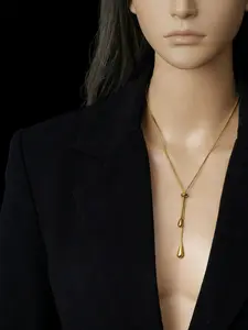 Elegant Stainless Steel Water Drop Earrings & Necklace Set, Vintage High-End Design, Drawstring Chain, Fashion, Waterdrop Pendant, Necklaces Earrings Set