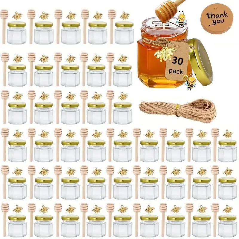 30 Pack Classic 1.5oz Mini Hexagon Glass Honey Jars - Glass Canisters, Home Organization Containers, Sealed Dustproof Jars for Wedding, Baby Shower, Sealed Jar