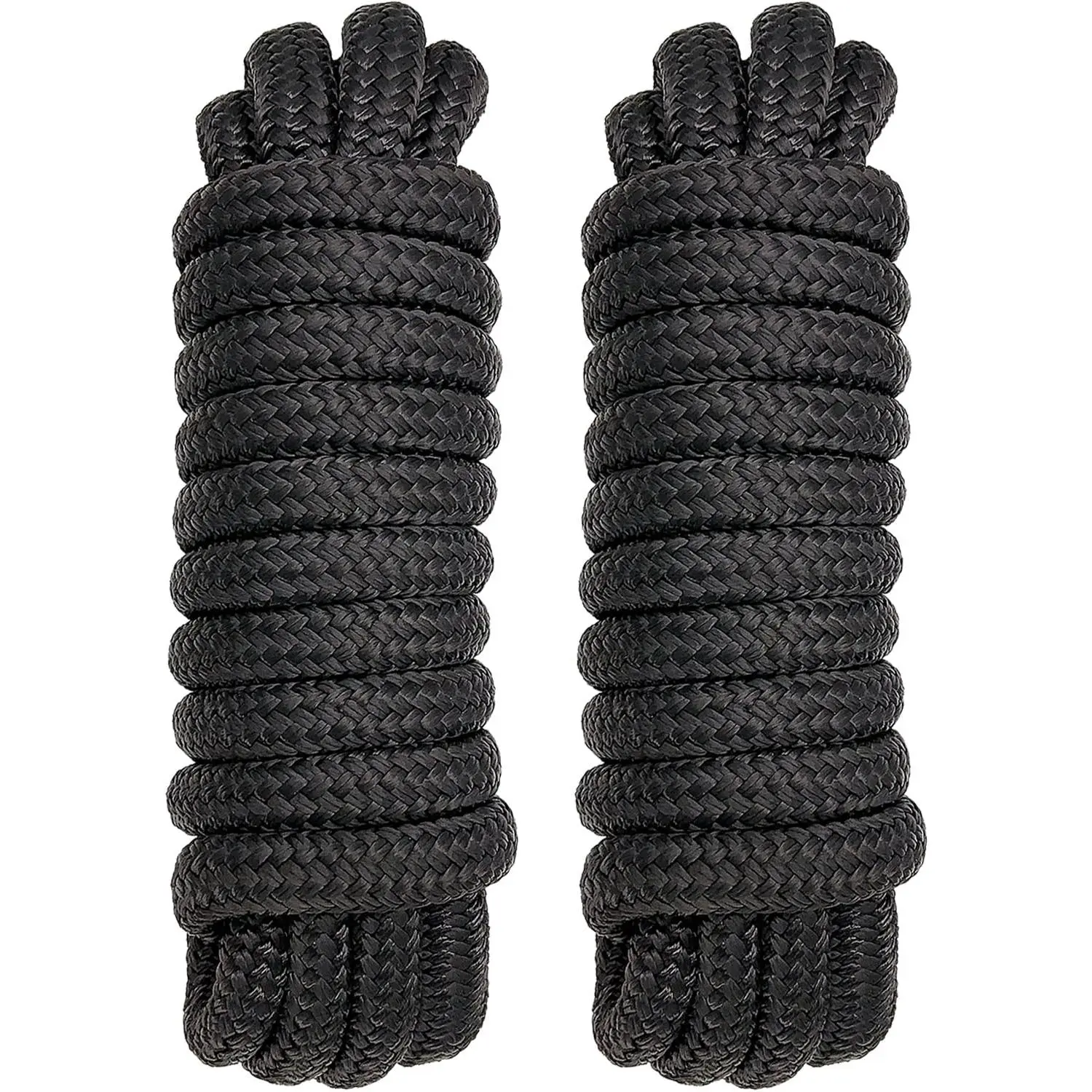 2 Pack 5/8" x 30' Dock Lines - Marine Grade Nylon Boat Rope with 15" Loop for Docking and Mooring - Double Braided Boat Lines, High Strength, Easy Handling, Fray Resistant - Black
