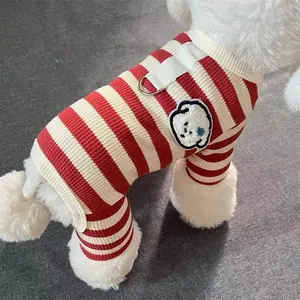Knitted pet clothes for autumn and winter, warm stripedfour-legged suit for dogs, anti-shedding, suitable for TeddyBichon Frise, Schnauzer and small dogs.