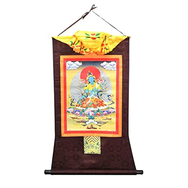 Mudra Crafts Thangka Wall Hanging Thanka Painting - Handmade Tibetan Thangka Painting - Tibetan Tangka for Meditation Yoga Buddhist Decor