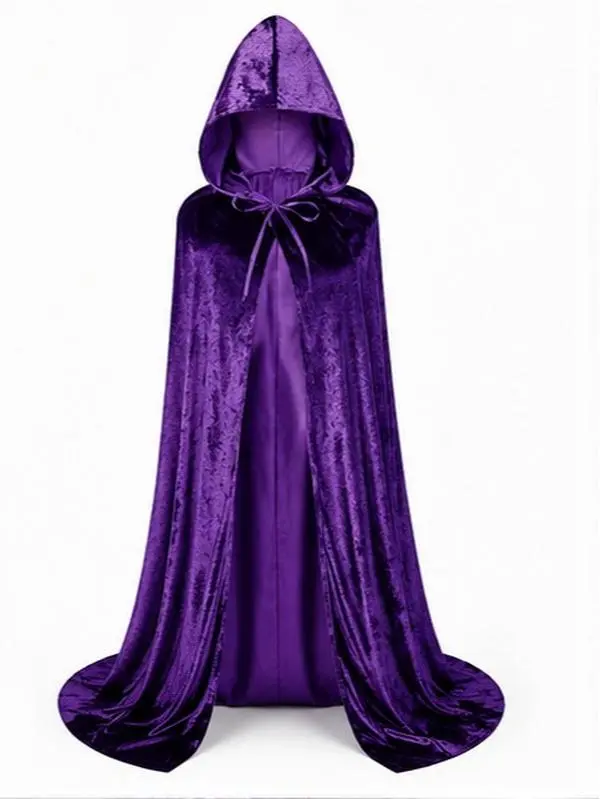 Unisex Full Length Hooded Velvet Cloak, Long Cosplay Cape for Halloween, Vampire, Wizard, Witch & Medieval Costume