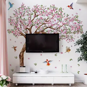 A set of 3 pieces (30*90cm*3pcs) hand-painted pink peach blossom tree wall stickers for living room, bedroom and home background decoration M13584-KN Decorative wall sticker