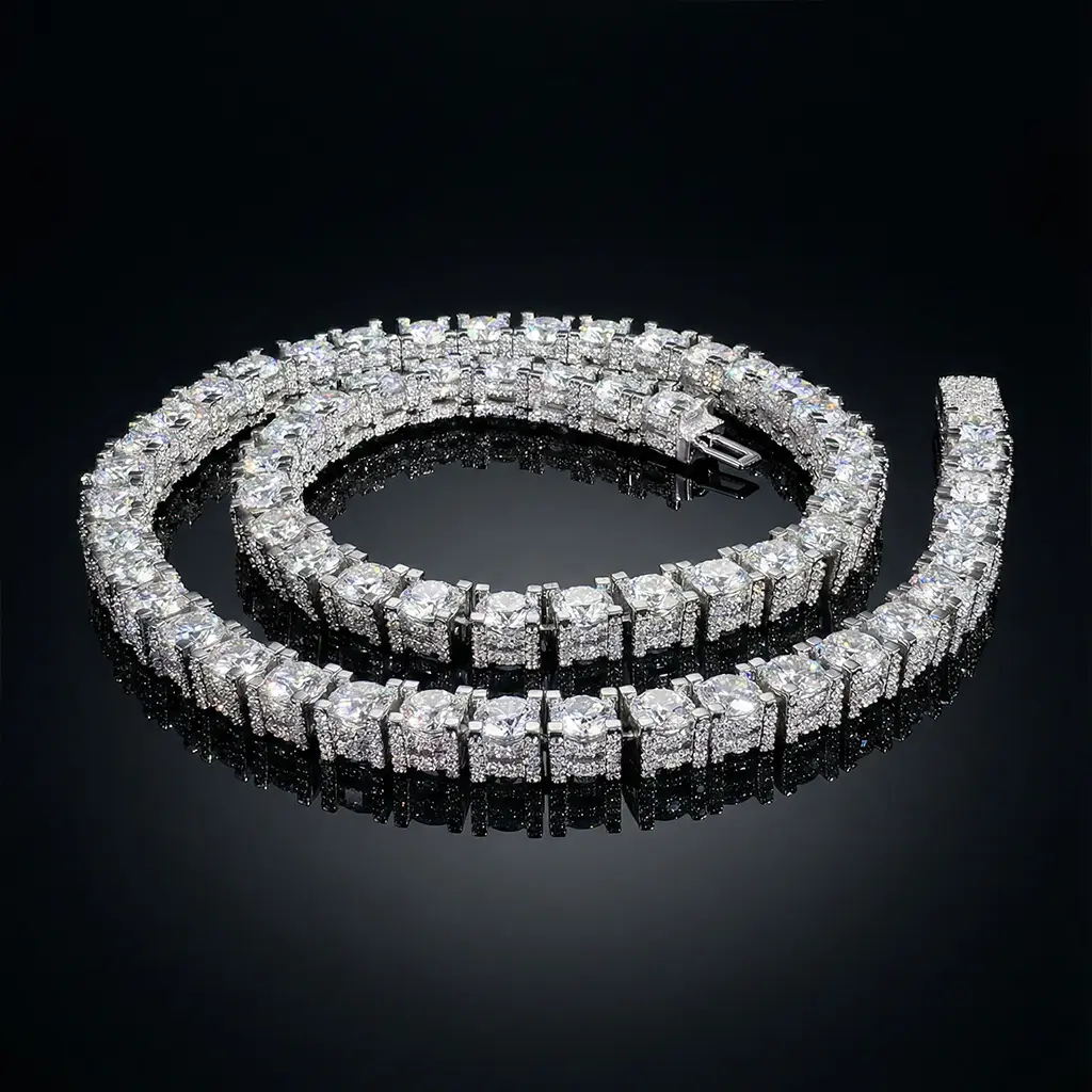 HELLOICE 6.5mm Iced Out Sides Tennis Chain 18K Gold Plated Full 5A CZ Chain