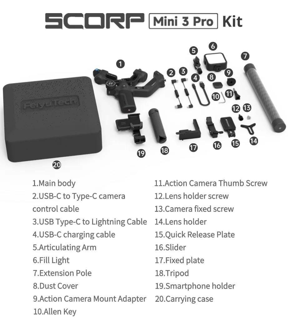 FeiyuTech SCORP Mini 3 Pro Combo | Full Accessory Kit – All-in-One 3-Axis Camera Gimbal, Built-in AI Tracking, Detachable Remote Handle, Vertical Shooting Compatible,for Mirrorless Camera, Action & Smartphone