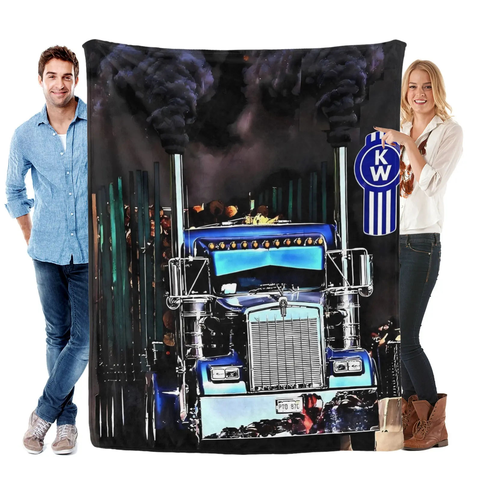 Cool Semi Truck Printed Flannel Throw Blanket, Super Soft & Cozy Big Rig Diesel Fleece Blanket for Sofa Bed Couch, Great Birthday Father's Day Gift for Truckers Men Dad