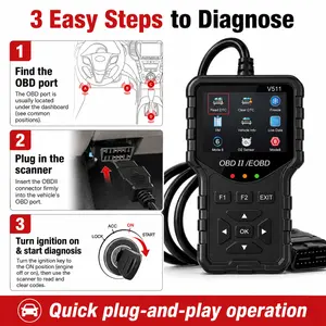 V511 Handheld OBD2 Diagnostic Scan Tool for Automotive Diagnostics, 10 Language Options, Color Menu, Read/Clear DTCs, Captures Freeze Frames, Checks I/M Readiness, DTC Library, Battery Voltage Monitoring