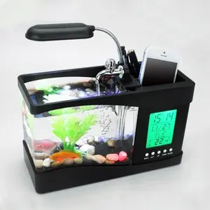 Creative Desktop Multifunctional USB Fish Tank Mini Goldfish Tank Ecological Aquarium Table Lamp Alarm Clock Qixi Festival Gift