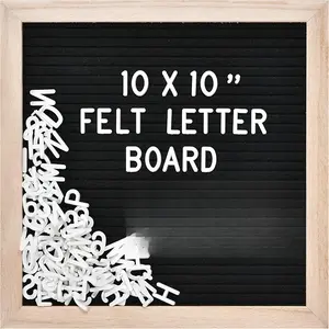 Felt Letter Board with 294 Letters, Numbers & Symbols - 10 x 10 inch Changeable Message Board with Wooden Frame Wall Mount Hook, Black &