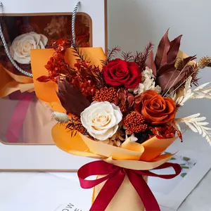 DAMOR Preserved Flowers Bouquet, Gift for Her, Long Lasting Natural Flowers, Valentine, Mother Day, Birthday Gifts for Women, Wife, Mom, Grandma, Forever Roses Room Decorations with Vase