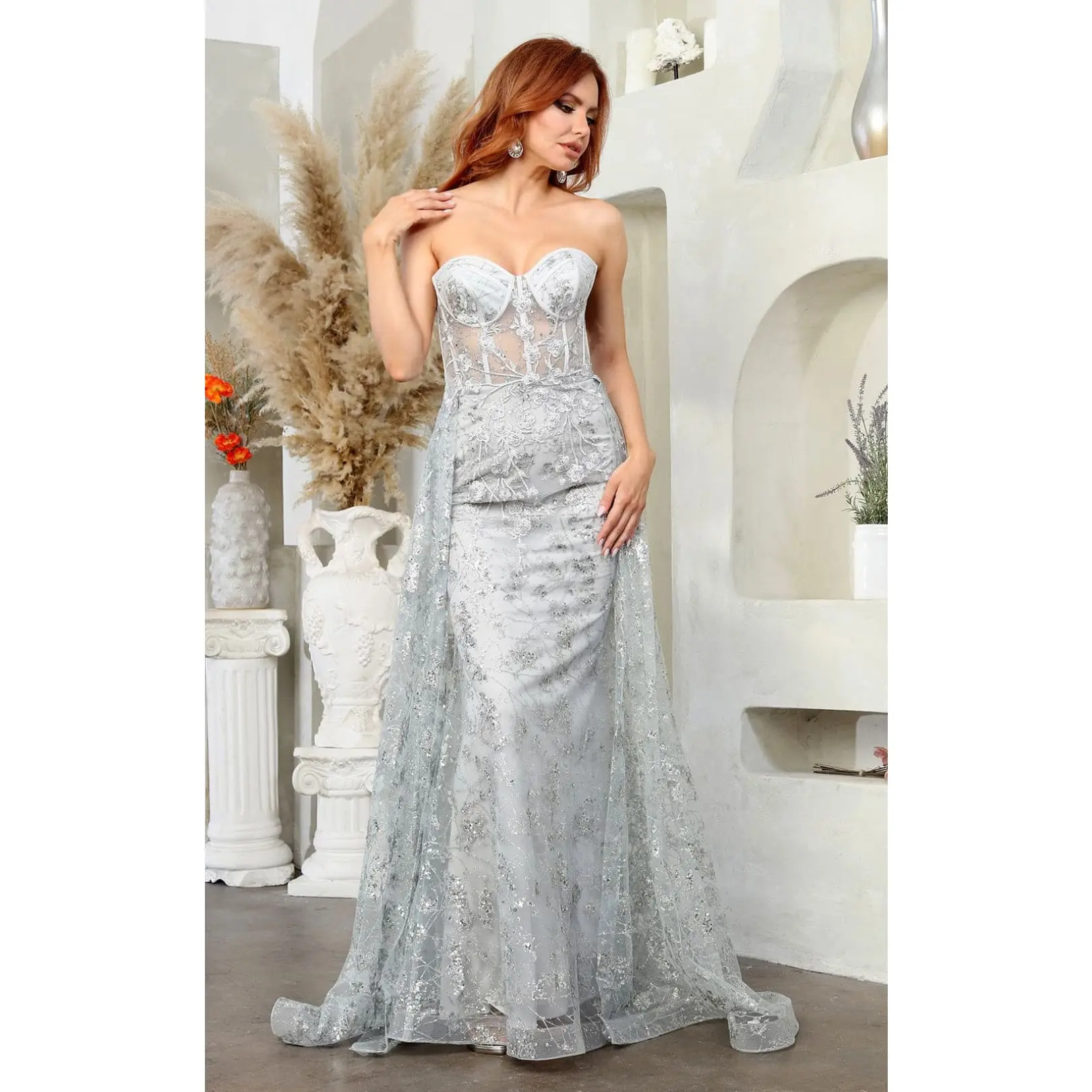 May Queen MQ1837 Strapless Glitter Corset Bone Red Carpet Long Gown