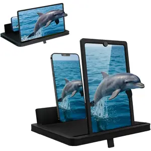 Screen Magnifier for Cell Phone with Adjustable Stand, Foldable Phone Screen Magnifier for Movies & Videos, Hands-Free Viewing, Compatible with  Smartphones (Black, 10'')