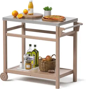 TORVA Outdoor Prep Cart Dining Table for Pizza Oven, Patio Grilling Backyard BBQ Grill Cart(Wood Color)
