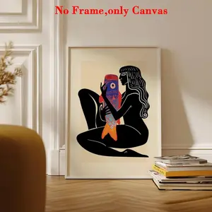 1 PC, wall art, vintage poster, unique Matisse Picasso style art print, stylish black abstract feminine canvas painting, unique and creative wall aesthetic decoration, perfect decoration for living room and bedroom, frameless