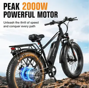 2000W Peak Motor Electric Bicycle with Front Suspension 48V 15AH Battery 26"x 4.0 Inch Tires 29+ MPH Speed 35 Miles Range for Snow Mountain Road Riding electric bike