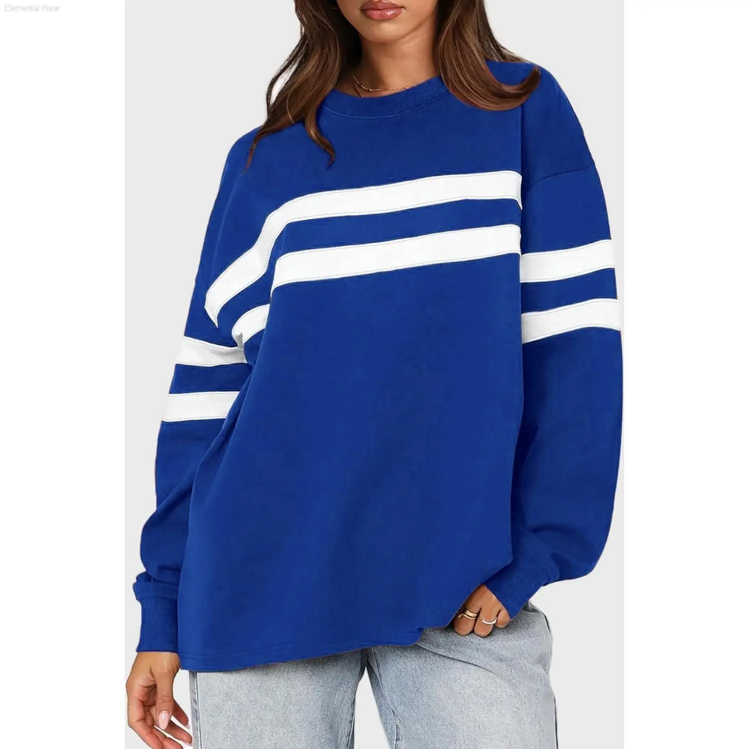 Lovelet Striped Round Neck Dropped Shoulder Sweatshirt