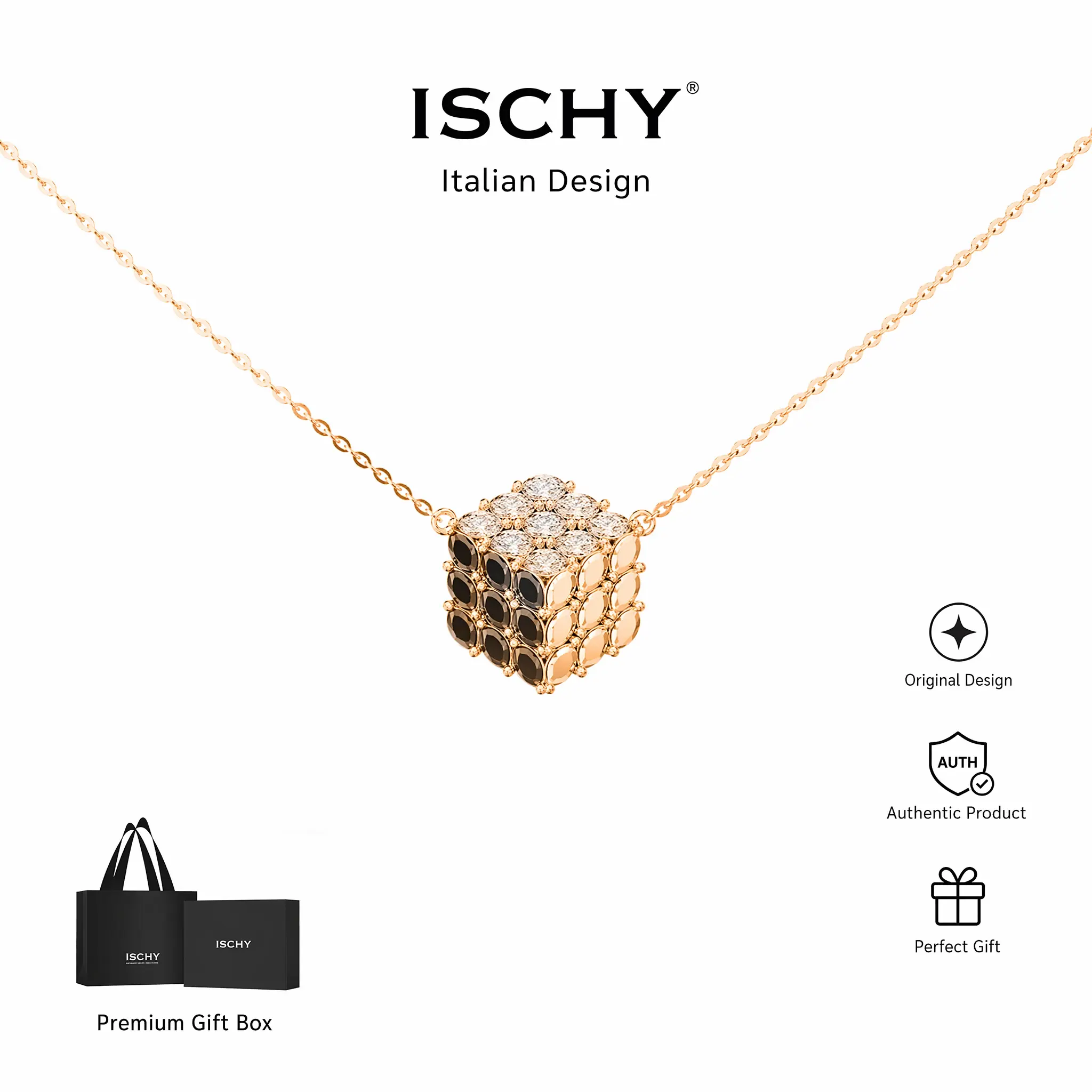 ISchy 3D Cube Pendant Necklace for Women, Solid Square Adjustable Chain Fashion Jewelry, Hypoallergenic for Daily Wear and Parties