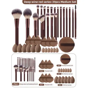 39pcs makeup brush and sponge tool full set combination kit Includes 20pcs makeup brushes are made of high-quality synthetic fibers and includes various brushes such as daily-use face powder brushes, foundation brushes, blending brushes