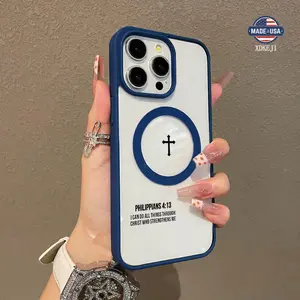 Cross Bible Verse Quotes Aesthetic Pattern Magnetic Phone Case Supports Wireless Charging for iPhone 15 16 14 Pro Max 13 12 11 Plus Shockproof Non Slip Protection Silicone Transparent Acrylic Cover Cellphone Protective Protector Casing Smartphone