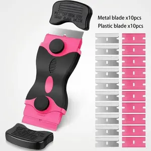 Lightweight Durable Scraper Tool Set (1 Set) with 20 Extra Double-edged Blades - Labor-saving, Easy to Control for Household Paint, Sticker, Adhesive, Label Residue Cleaning - Long-lasting Use Plastic Cordless Multifunctional Spin Scrubber