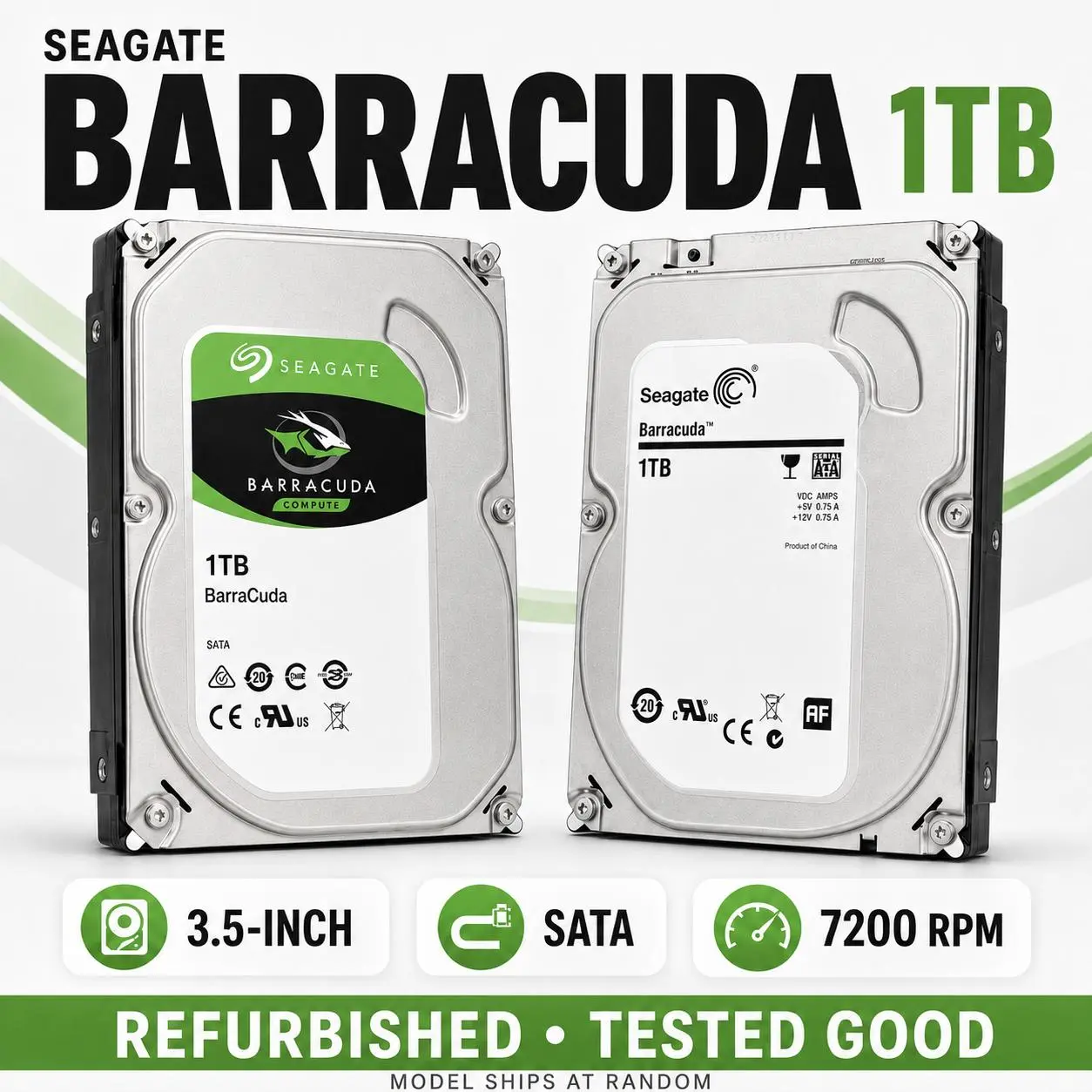 Refurbished Seagate BarraCuda 1TB 3.5 Inch SATA 6Gb/s 7200RPM 64MB Cache Internal Hard Drive HDD for Desktop PC Computer DVR NVR Storage