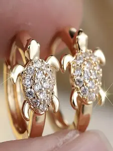 Elegant Turtle Shape Fashionable Hoop Earrings, Embedded Shiny Cubic Oxidized Zircon, Women Girls Ocean Copper Daily Beach Vacation Jewelry Gift