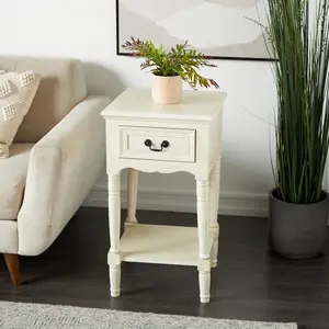 Cream Wood 1 Drawer Side End Accent Table