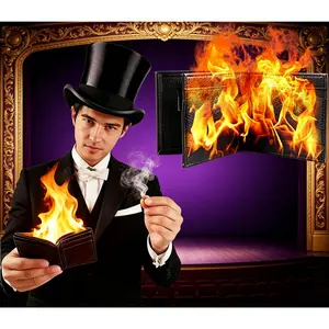 Magic Trick Fire Wallet, Leather Fire Wallet, Cool Wallet for Close-up Magic, Professional Magic Tricks Props, Inconceivable Street Show Prank Magician Wallet, Perfect Pranks for Adults