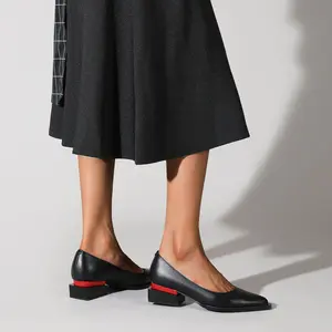 【Wranglette】 Women's Pointed Toe Low Block Heel Pumps | Leopard Print Heel | Patent/Matte Leather | Nude, Black, Burgundy, Brown, Green | Comfortable Dress Shoes for Work, Wedding, Party | Non-Slip Office Flats